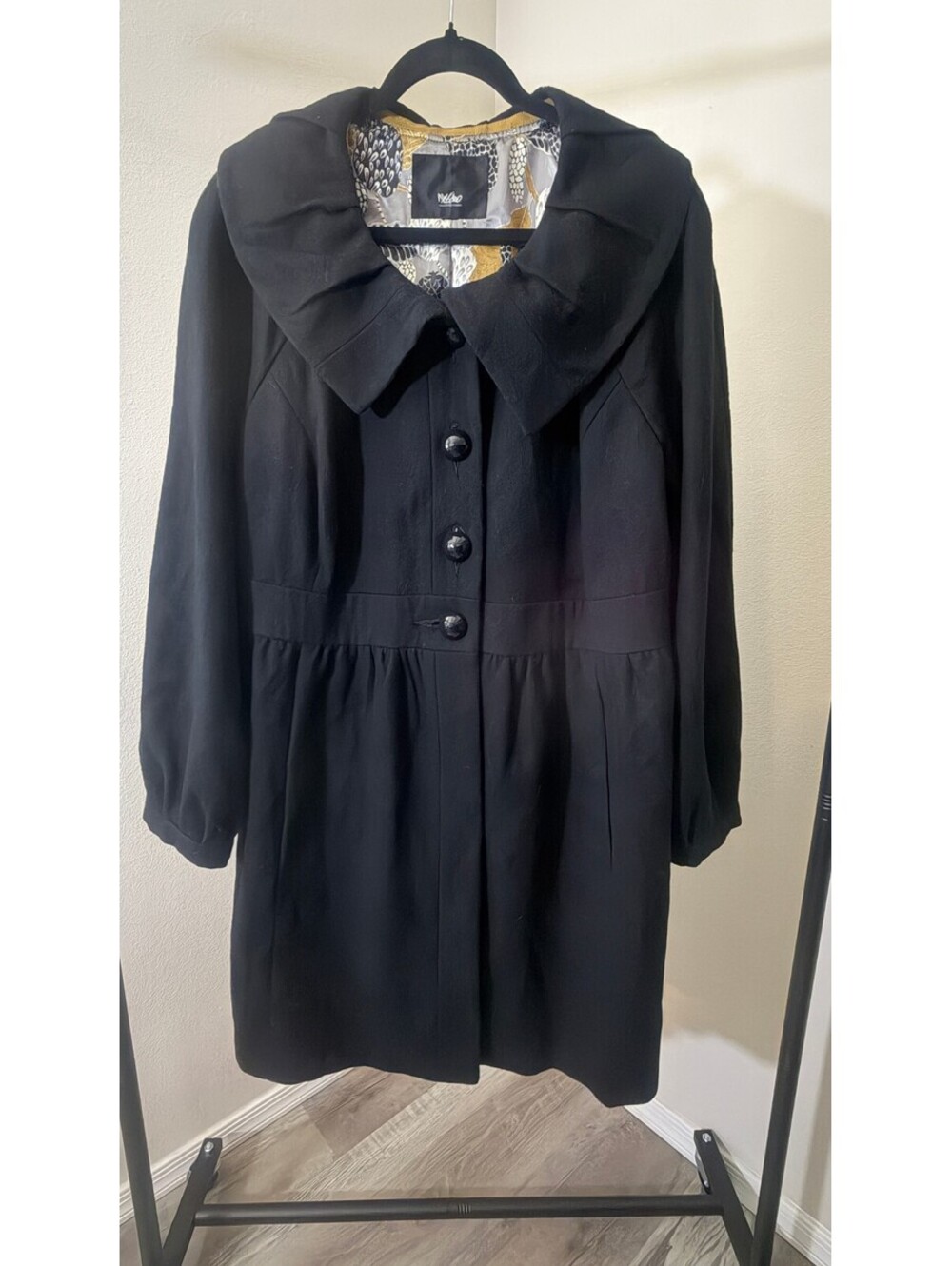 Mossimo Black Wool Blend Coat with Patterned Lining and Button Front